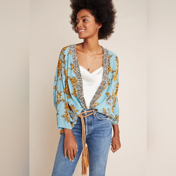 Anthropologie Other - ANTHROPOLOGIE Andersen & Lauth Zoe Leopard-Trimmed Kimono One Size